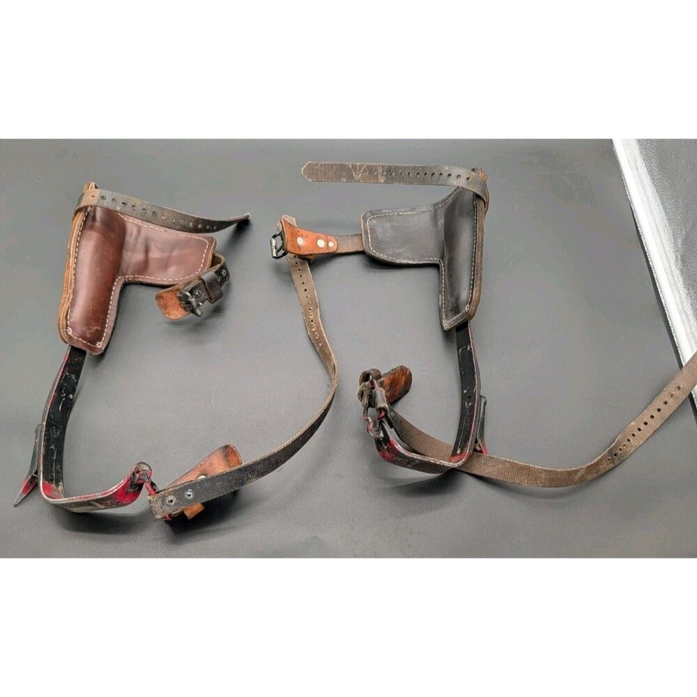 Bashlin 140 DS Pole / Tree Climbing Gaffs Lineman's Leather Spikes - READ!